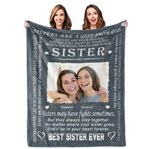 lcyawer custom blanket with photos and words,sister birthday gifts from sister,unique bestie gifts,personalized throw blankets with picture,to my best sister friendship presents,great sister blanket