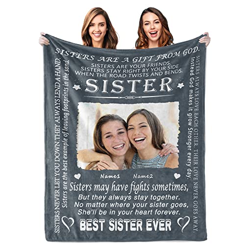 Lcyawer Custom Blanket with Photos and Words,Sister Birthday Gifts from Sister,Unique Bestie Gifts,Personalized Throw Blankets with Picture,to My Best Sister Friendship Presents,Great Sister Blanket