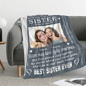 Lcyawer Custom Blanket with Photos and Words,Sister Birthday Gifts from Sister,Unique Bestie Gifts,Personalized Throw Blankets with Picture,to My Best Sister Friendship Presents,Great Sister Blanket