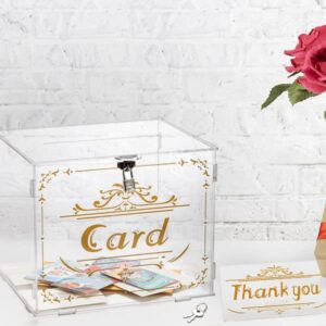 Hiceeden Acrylic Wedding Card Box with Slot and Lock, Clear Envelope Box Letter Box, Wishing Well Money Box for Wedding Reception, Graduation, Baby Shower, Decoration, Bridal Shower