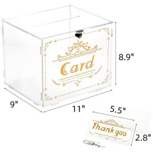 Hiceeden Acrylic Wedding Card Box with Slot and Lock, Clear Envelope Box Letter Box, Wishing Well Money Box for Wedding Reception, Graduation, Baby Shower, Decoration, Bridal Shower