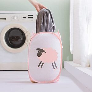 aokid mesh laundry bags with handles, collapsible laundry basket elephant sheep pattern mesh bag container for blouse, hosiery, underwear sheep