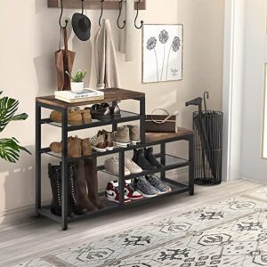 Shoe Rack Bench Shoe Storage Organizer with Seat, 5-Tier Industrial Free Standing Shoe Rack for Entryway, Narrow Shoe Rack Organizer Shelves for High Heels, Entryways, Hallways, Closets,Brown