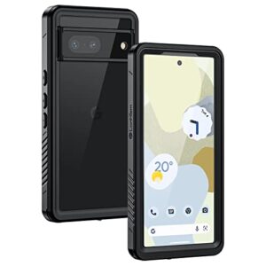 lanhiem pixel 7 case, ip68 waterproof dustproof case with built-in screen protector, rugged full body shockproof phone cover for google pixel 7, black/clear