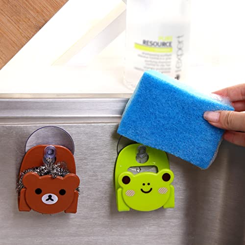 Sponge Holder for Kitchen Cute Adhesive Kitchen Sink Caddy, Plastic Sink Sponge Rack Kawaii Cartoon Kitchen Dish Sponge Hooks Organizer Suitable for Kitchen Accessories, Save Sink Space (4 Pack)