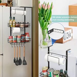 Nandae Fridge Spice Rack Organizer, Refrigerator Side Shelf Storage with Paper Towel Holder 2 Baskets & 6 Hooks Kitchen Rack for Refrigerator Washing Machine, Black