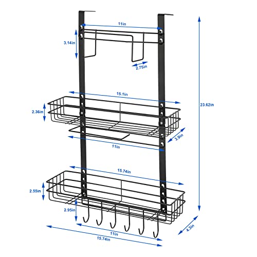 Nandae Fridge Spice Rack Organizer, Refrigerator Side Shelf Storage with Paper Towel Holder 2 Baskets & 6 Hooks Kitchen Rack for Refrigerator Washing Machine, Black