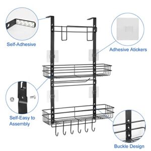 Nandae Fridge Spice Rack Organizer, Refrigerator Side Shelf Storage with Paper Towel Holder 2 Baskets & 6 Hooks Kitchen Rack for Refrigerator Washing Machine, Black