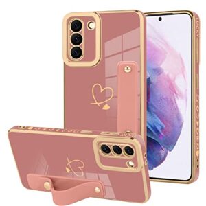 ziye galaxy s21 plus 5g luxury electroplated case with strap love heart plating gold bumper cover for women girls anti-scratch shockproof back phone case for samsung galaxy s21 plus 5g 6.7 inch