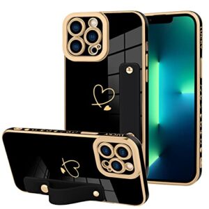 ziye for iphone 13 pro max luxury electroplated case with strap love heart plating gold bumper cover for women girls anti-scratch shockproof back phone case for iphone 13 pro max 6.7 inch
