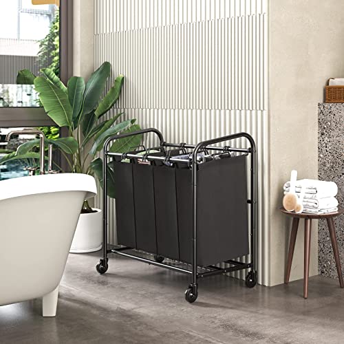 Wisdom Star 4 Bag Laundry Sorter Cart, Laundry Hamper Sorter with Heavy Duty Rolling Wheels and Removable Bags for Clothes Storage,Laundry Organizer Laundry Basket Laundry Clothes Hamper, Black