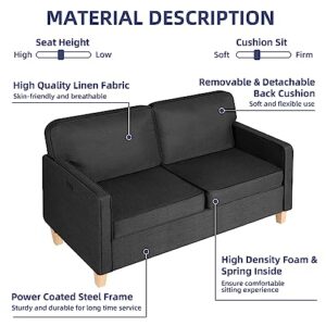 AODAILIHB 57" W Loveseat Sofa with 2 USB Charging Ports & Wide Pillows, Upholstered Comfy Couches for Bedroom Living Room Office Apartment, Small Space (1, Dark Grey)