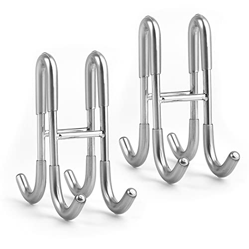 Maxfacilis Shower Door Hooks 2 Packs 304 Stainless Steel, Two Side Bathroom Frameless Door Hooks, for Robe, Towel, Squeegee, Loofah, Bathing Suits, Shaver-Silver（Two Side）