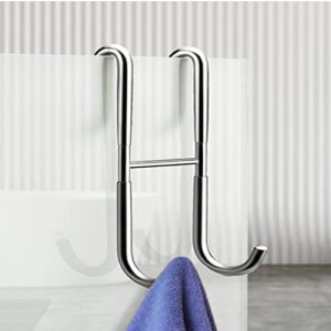 Maxfacilis Shower Door Hooks 2 Packs 304 Stainless Steel, Two Side Bathroom Frameless Door Hooks, for Robe, Towel, Squeegee, Loofah, Bathing Suits, Shaver-Silver（Two Side）