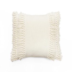 lush decor modern tassel decorative pillow, 20" x 20", off- white