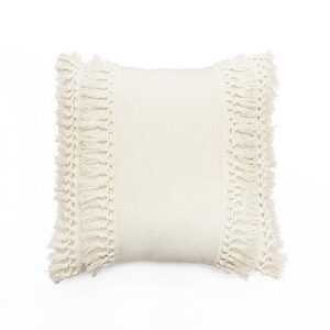 Lush Decor Modern Tassel Decorative Pillow, 20" x 20", Off- White