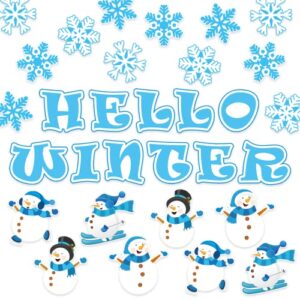 54 pieces hello winter mini cut-outs with 100 glue point dots assorted snowman snowflakes cartoon accents cutouts for bulletin board classroom decoration school home holiday christmas winter party