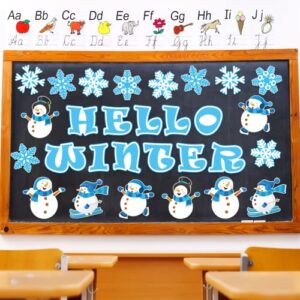 54 Pieces Hello Winter Mini Cut-Outs with 100 Glue Point Dots Assorted Snowman Snowflakes Cartoon Accents Cutouts for Bulletin Board Classroom Decoration School Home Holiday Christmas Winter Party