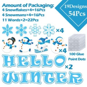 54 Pieces Hello Winter Mini Cut-Outs with 100 Glue Point Dots Assorted Snowman Snowflakes Cartoon Accents Cutouts for Bulletin Board Classroom Decoration School Home Holiday Christmas Winter Party