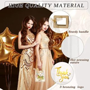 12 Pcs Clear Gift Bags with Handle Thank You Gift Handbags Transparent PVC Wrap Bags Reusable Heavy Duty Tote Bags for Bridal Party Baby Shower Wedding Birthday Favor 7 x 4 x 8 Inch (Gold)