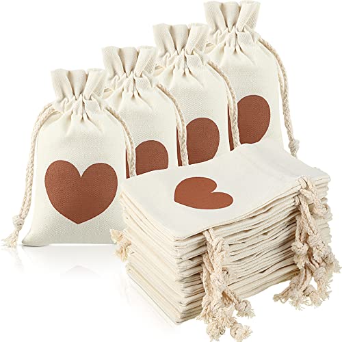 30 Pcs Small Gift Bags Heart Burlap Bags Drawstring Gift Pouch Wedding Favor Bags Candy Jewelry Gift Wrap Bags for Birthday, Wedding, Baby Shower Valentine's Day Party Supplies 4.3 x 7.1 In