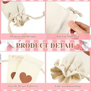 30 Pcs Small Gift Bags Heart Burlap Bags Drawstring Gift Pouch Wedding Favor Bags Candy Jewelry Gift Wrap Bags for Birthday, Wedding, Baby Shower Valentine's Day Party Supplies 4.3 x 7.1 In