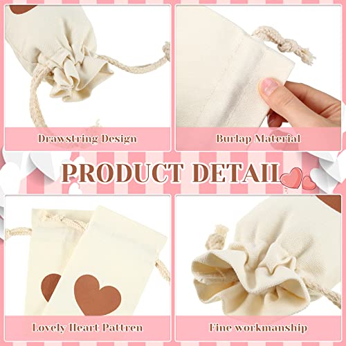 30 Pcs Small Gift Bags Heart Burlap Bags Drawstring Gift Pouch Wedding Favor Bags Candy Jewelry Gift Wrap Bags for Birthday, Wedding, Baby Shower Valentine's Day Party Supplies 4.3 x 7.1 In