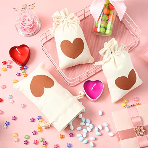 30 Pcs Small Gift Bags Heart Burlap Bags Drawstring Gift Pouch Wedding Favor Bags Candy Jewelry Gift Wrap Bags for Birthday, Wedding, Baby Shower Valentine's Day Party Supplies 4.3 x 7.1 In