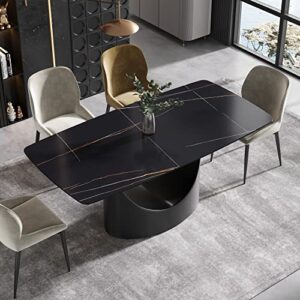 modern dining table, black sintered stone tabletop dining table with black carbon steel base, 70.8" rectangular dining table for 6-8