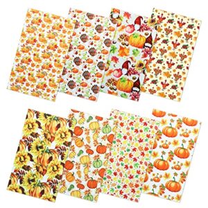 pack of 8 thanksgiving fat squares fabric sheets bundles, 20" x 20", assorted fall autumn harvest theme patterns include maple pumpkin turkey sunflower for party supplies decor diy sewing quilting