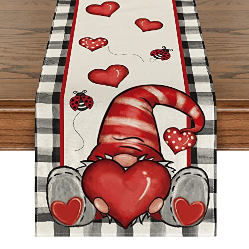 Artoid Mode Buffalo Plaid Gnome Mother's Day Table Runner, Holiday Kitchen Dining Table Decoration for Home Party Indoor 13x72 Inch