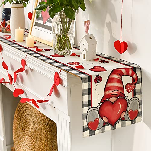 Artoid Mode Buffalo Plaid Gnome Mother's Day Table Runner, Holiday Kitchen Dining Table Decoration for Home Party Indoor 13x72 Inch