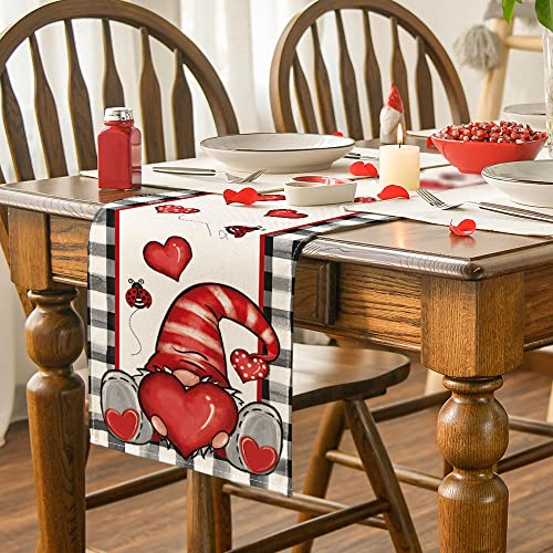 Artoid Mode Buffalo Plaid Gnome Mother's Day Table Runner, Holiday Kitchen Dining Table Decoration for Home Party Indoor 13x72 Inch