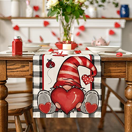 Artoid Mode Buffalo Plaid Gnome Mother's Day Table Runner, Holiday Kitchen Dining Table Decoration for Home Party Indoor 13x72 Inch