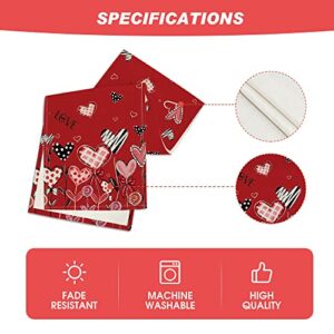 Artoid Mode Red Love Hearts Leaves Valentine's Day Table Runner, Seasonal Holiday Kitchen Dining Table Decoration for Home Party Decor 13x72 Inch