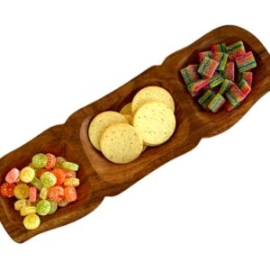 3 Compartment Acacia Wood Tray for Nuts, Candy, Snacks, Appetizers, Chips, Condiments, Crackers, Divided Serving Platter for Parties, Decorative Sectional Relish Tray for Christmas Holidays- 15''
