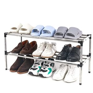 anmerl 2 tier shoe rack stackable shoe storage organizer for closet entryway bedroom, 31.5 inch wide stainless steel pipes free standing shoe storage shelf (sliver)