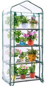 mini greenhouse for outdoors indoor: ohuhu small green house with 4 tier shelves, portable plastic greenhouses with heavy duty transparent pvc cover for winter garden patio backyard porch balcony