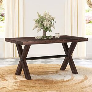 lue bona 59'' dining table for 6-8 solid wood farmhouse kitchen table with natural wood grain for home and kitchen, heavy duty rectangular kitchen & dining table for home and dining room dark brown