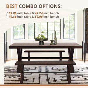 LUE BONA 59'' Dining Table for 6-8 Solid Wood Farmhouse Kitchen Table with Natural Wood Grain for Home and Kitchen, Heavy Duty Rectangular Kitchen & Dining Table for Home and Dining Room Dark Brown