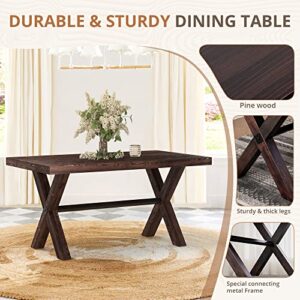 LUE BONA 59'' Dining Table for 6-8 Solid Wood Farmhouse Kitchen Table with Natural Wood Grain for Home and Kitchen, Heavy Duty Rectangular Kitchen & Dining Table for Home and Dining Room Dark Brown