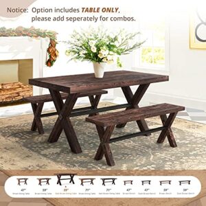 LUE BONA 59'' Dining Table for 6-8 Solid Wood Farmhouse Kitchen Table with Natural Wood Grain for Home and Kitchen, Heavy Duty Rectangular Kitchen & Dining Table for Home and Dining Room Dark Brown