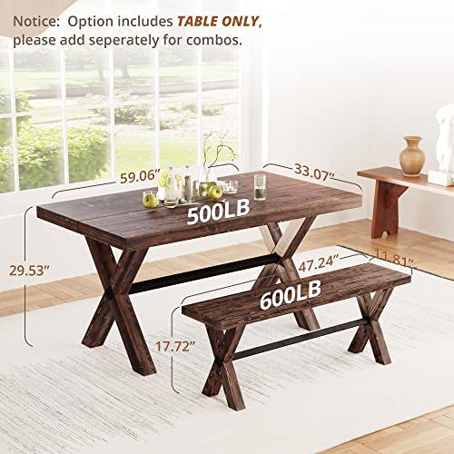 LUE BONA 59'' Dining Table for 6-8 Solid Wood Farmhouse Kitchen Table with Natural Wood Grain for Home and Kitchen, Heavy Duty Rectangular Kitchen & Dining Table for Home and Dining Room Dark Brown