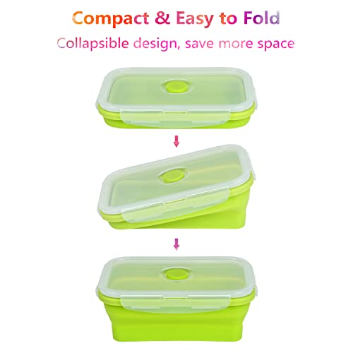 XSUPER Set of 4 Collapsible Silicone Food Storage Container, Foldable Meal Prep Lunch Box Containers for Food with BPA Free Airtight Lids, Bento Lunch Boxes, Microwave, Dishwasher & Freezer Safe