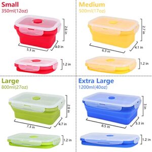 XSUPER Set of 4 Collapsible Silicone Food Storage Container, Foldable Meal Prep Lunch Box Containers for Food with BPA Free Airtight Lids, Bento Lunch Boxes, Microwave, Dishwasher & Freezer Safe