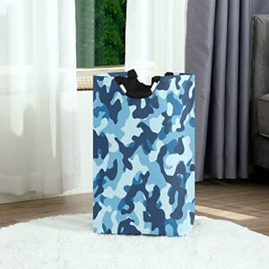 Kigai Blue Camo Camouflage Laundry Basket Large Collapsible Waterproof Laundry Hamper with Handles Portable Storage Basket Dirty Clothes Toys Organizer for College Dorms, Nursery, Bathroom