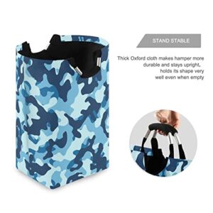 Kigai Blue Camo Camouflage Laundry Basket Large Collapsible Waterproof Laundry Hamper with Handles Portable Storage Basket Dirty Clothes Toys Organizer for College Dorms, Nursery, Bathroom