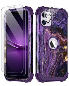 miqala for iphone 11 case with 2 tempered glass screen protector+ 2 camera lens protector,three layer shockproof heavy duty full body protective case for apple iphone 11 6.1 inch.,purple