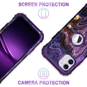 Miqala for iPhone 11 Case with 2 Tempered Glass Screen Protector+ 2 Camera Lens Protector,Three Layer Shockproof Heavy Duty Full Body Protective Case for Apple iPhone 11 6.1 inch.,Purple