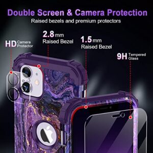 Miqala for iPhone 11 Case with 2 Tempered Glass Screen Protector+ 2 Camera Lens Protector,Three Layer Shockproof Heavy Duty Full Body Protective Case for Apple iPhone 11 6.1 inch.,Purple